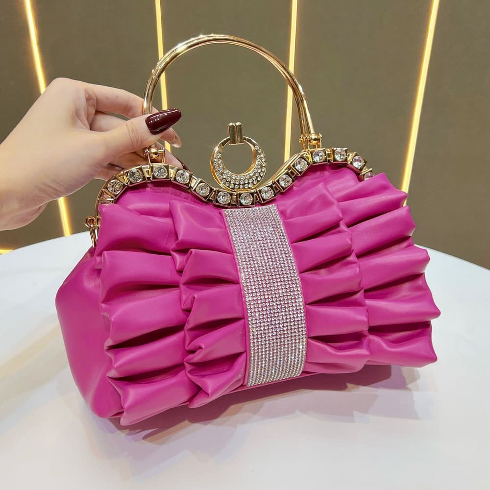 Luxury Pleated Rhinestone Clutch Bag