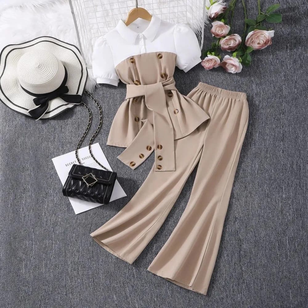 3-Piece Set Girls dress (Top n down with Bag)
